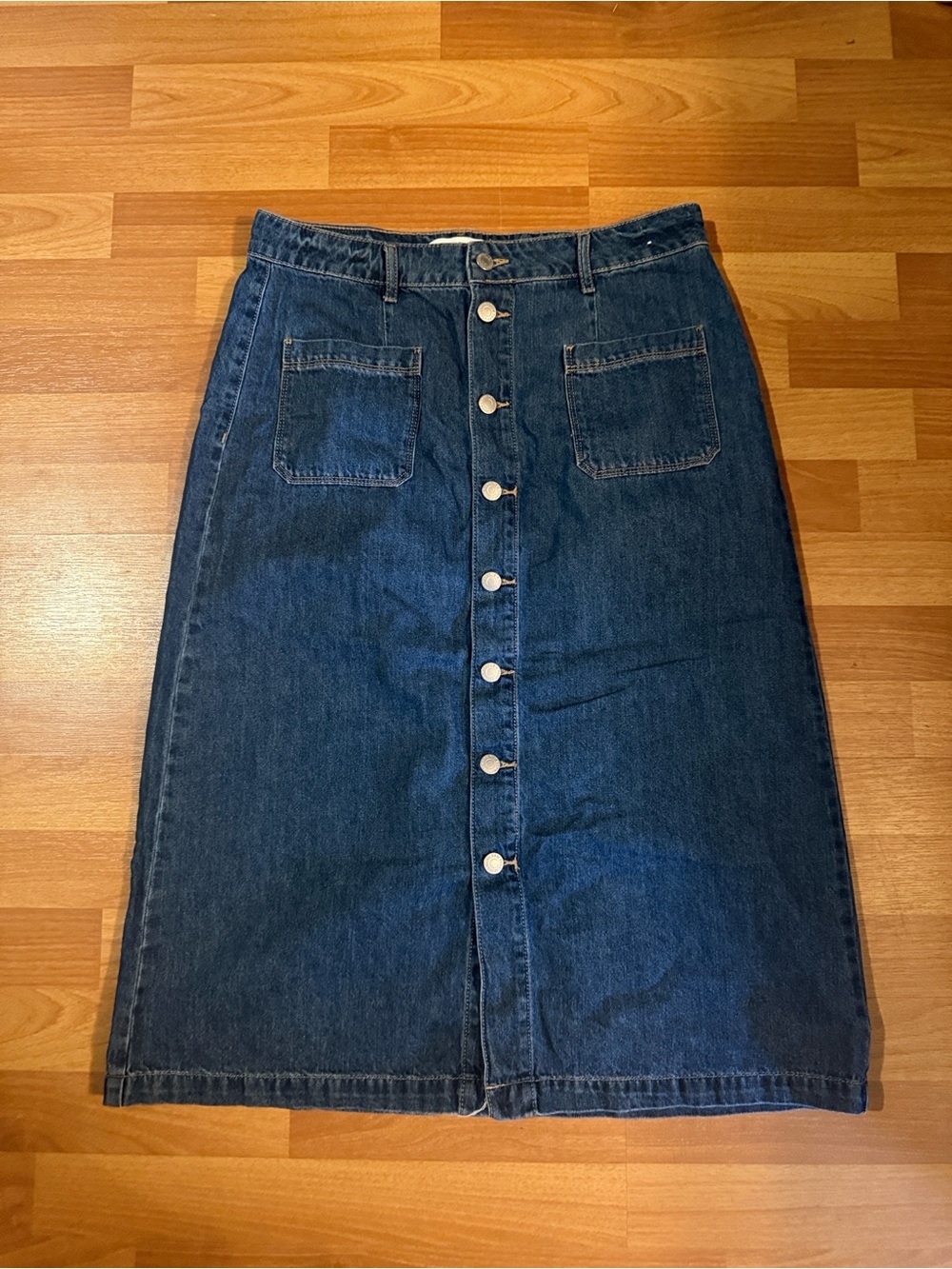 Marc New York Jeans Dark Blue Button-Front Denim Midi Skirt